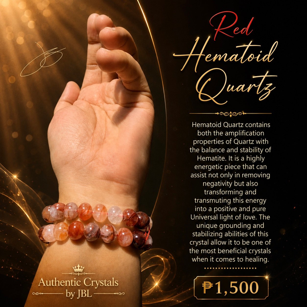 Red Hematoid Quartz stone bracelet by Authentic Stones by JBL