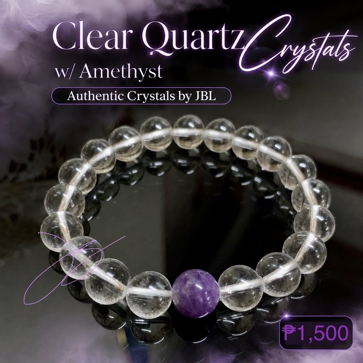 Clear Quartz and Amethyst stone bracelet by Authentic Stones by JBL