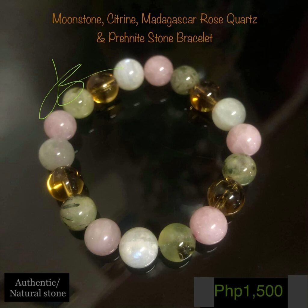 Moonstone, Citrine, Madagascar Rose Quartz and Prehnite stone bracelet by Authentic Stones by JBL