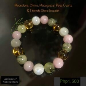 Moonstone, Citrine, Madagascar Rose Quartz and Prehnite stone bracelet by Authentic Stones by JBL