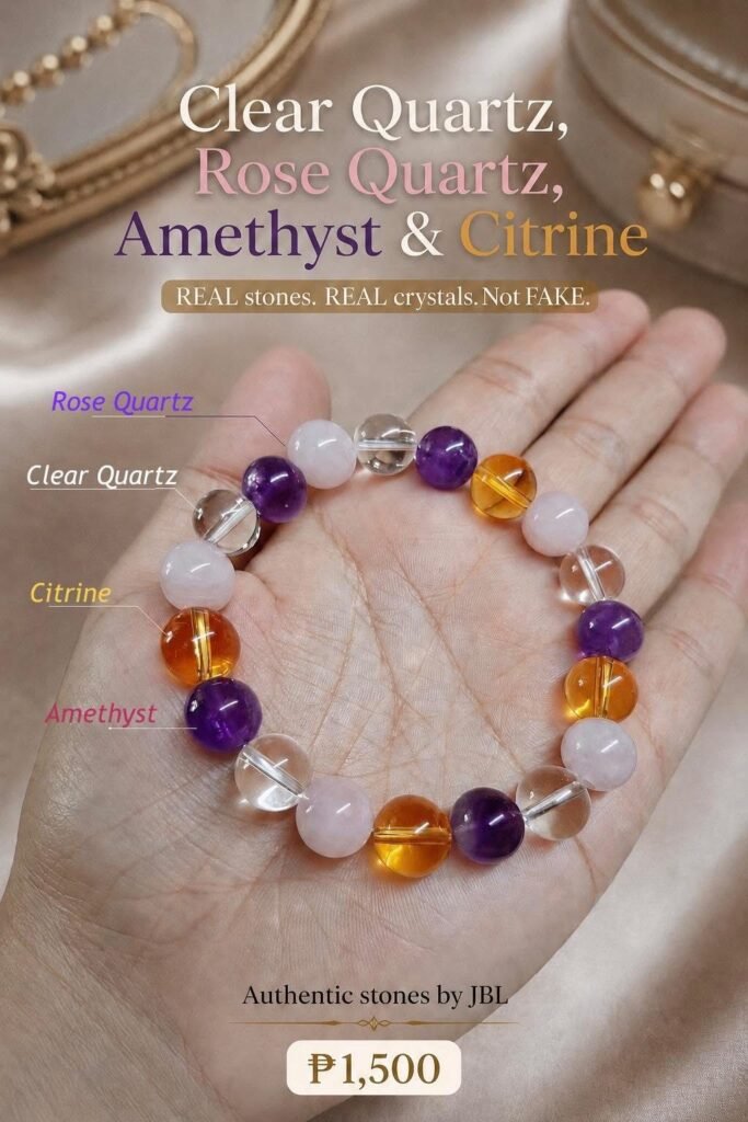 Clear Quartz, Rose Quartz, Amethyst and Citrine stone bracelet by Authentic Stones by JBL