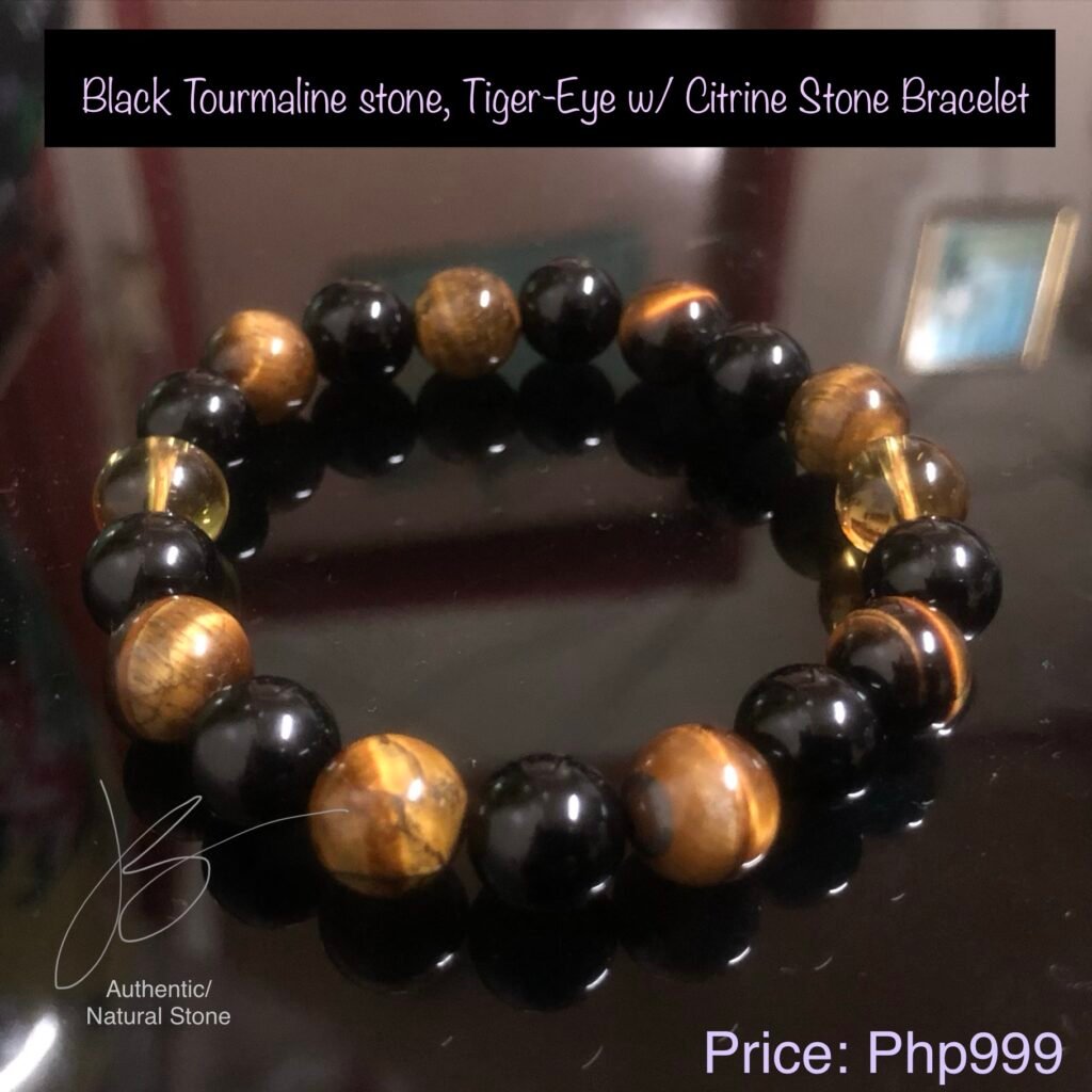 Black Tourmaline, Tiger Eye, and Citrine stone bracelet by Authentic Stones by JBL