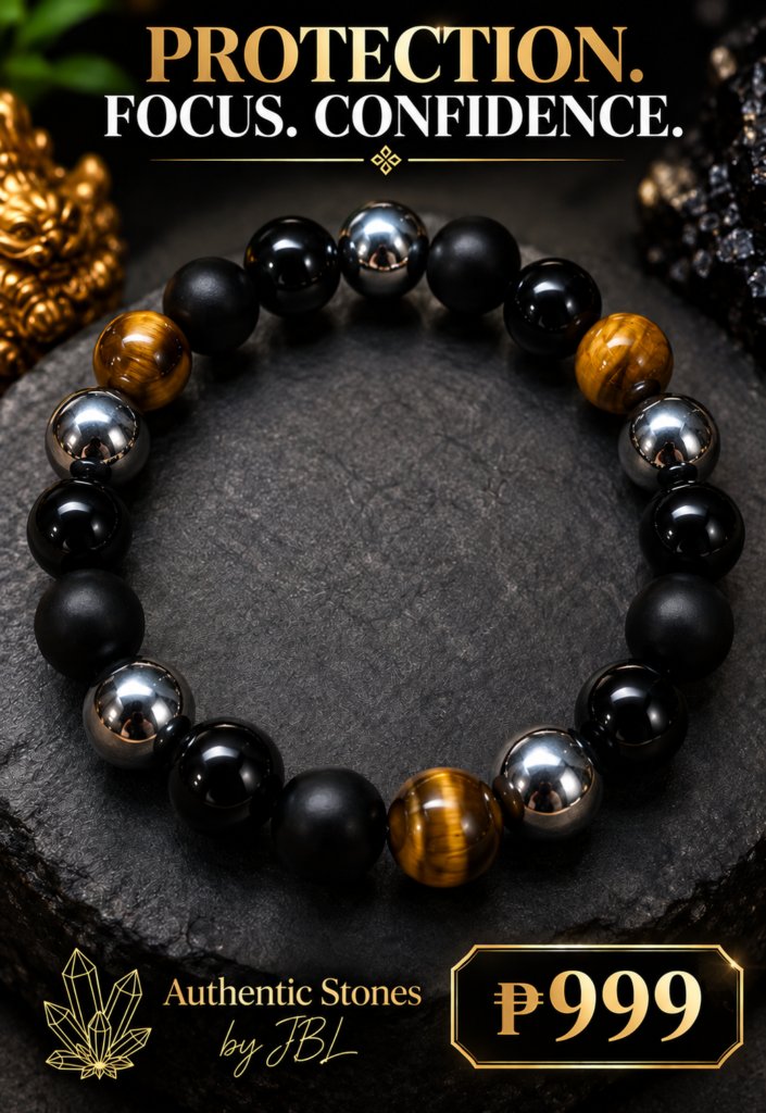 Silver Hematite, Black Obsidian, Onyx and Tiger-Eye stone bracelet by Authentic Stones by JBL