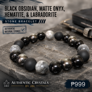 Black Obsidian, Matte Onyx, Hematite and Labradorite stone bracelet by Authentic Stones by JBL