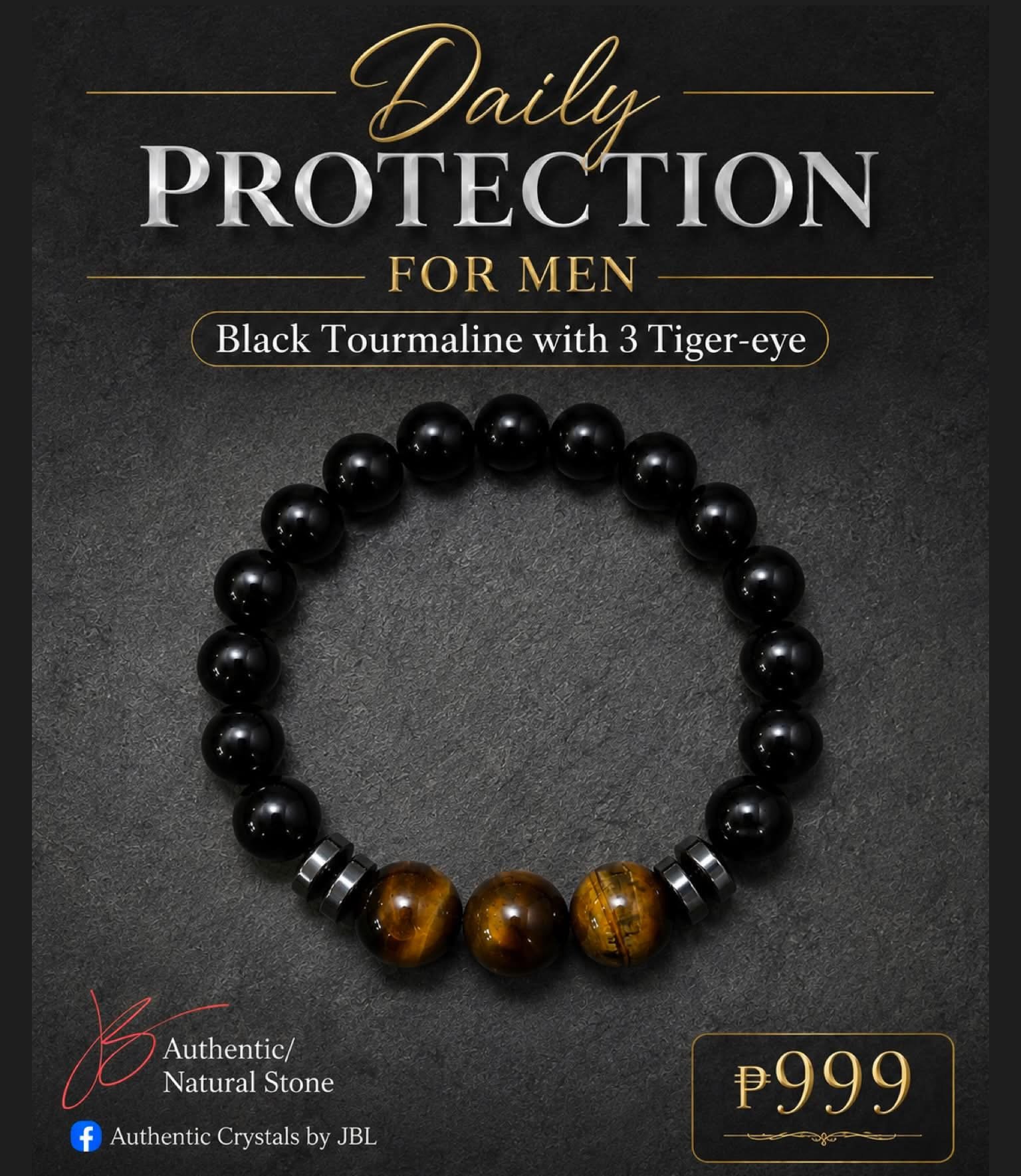 Black Tourmaline and Tiger's eye bracelet by Authentic Stones by JBL
