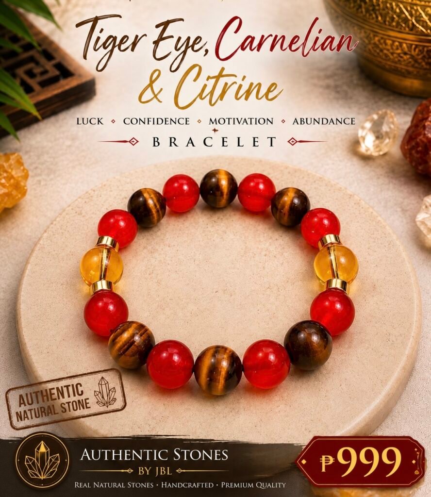 Tiger-Eye, Carnelian and Citrine stone bracelet by Authentic Stones by JBL