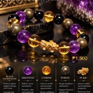 Black Tourmaline, Amethyst, Citrine, Pyrite, and Pi Xiu stone bracelet by Authentic Stones by JBL