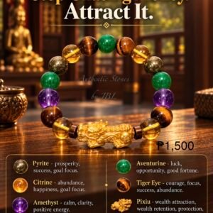 Pyrite, Citrine, Amethyst, Aventurine, Tiger Eye, and Pi Xiu stone bracelet by Authentic Stones by JBL