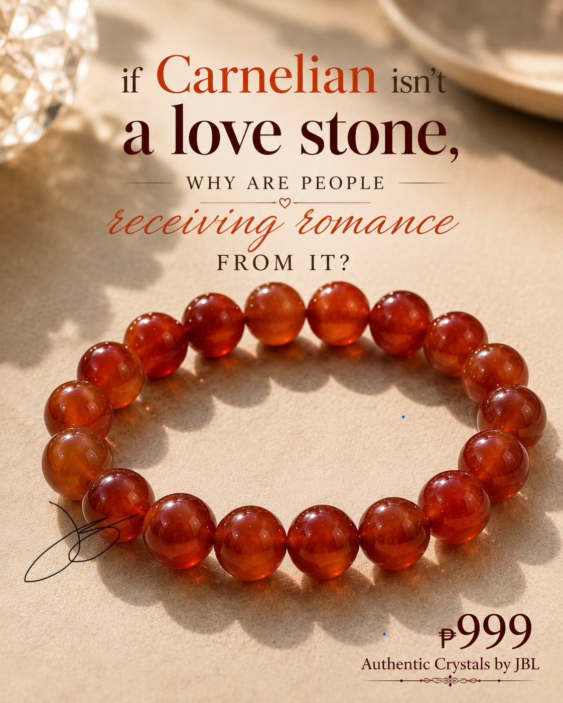 Carnelian stone bracelet by Authentic Stones by JBL