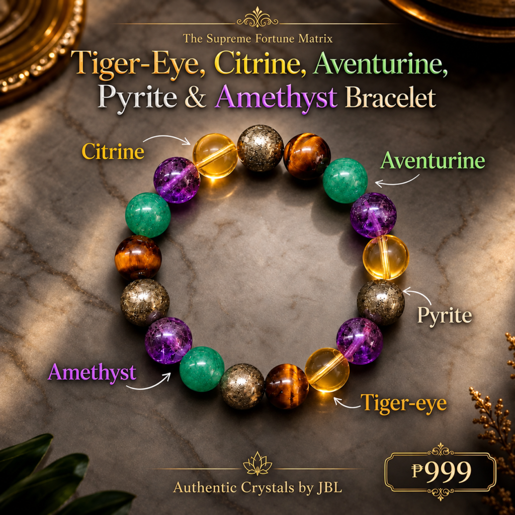 Tiger's eye, Citrine, Aventurine, Pyrite, Amethyst bracelet made by Authentic Stones by JBL