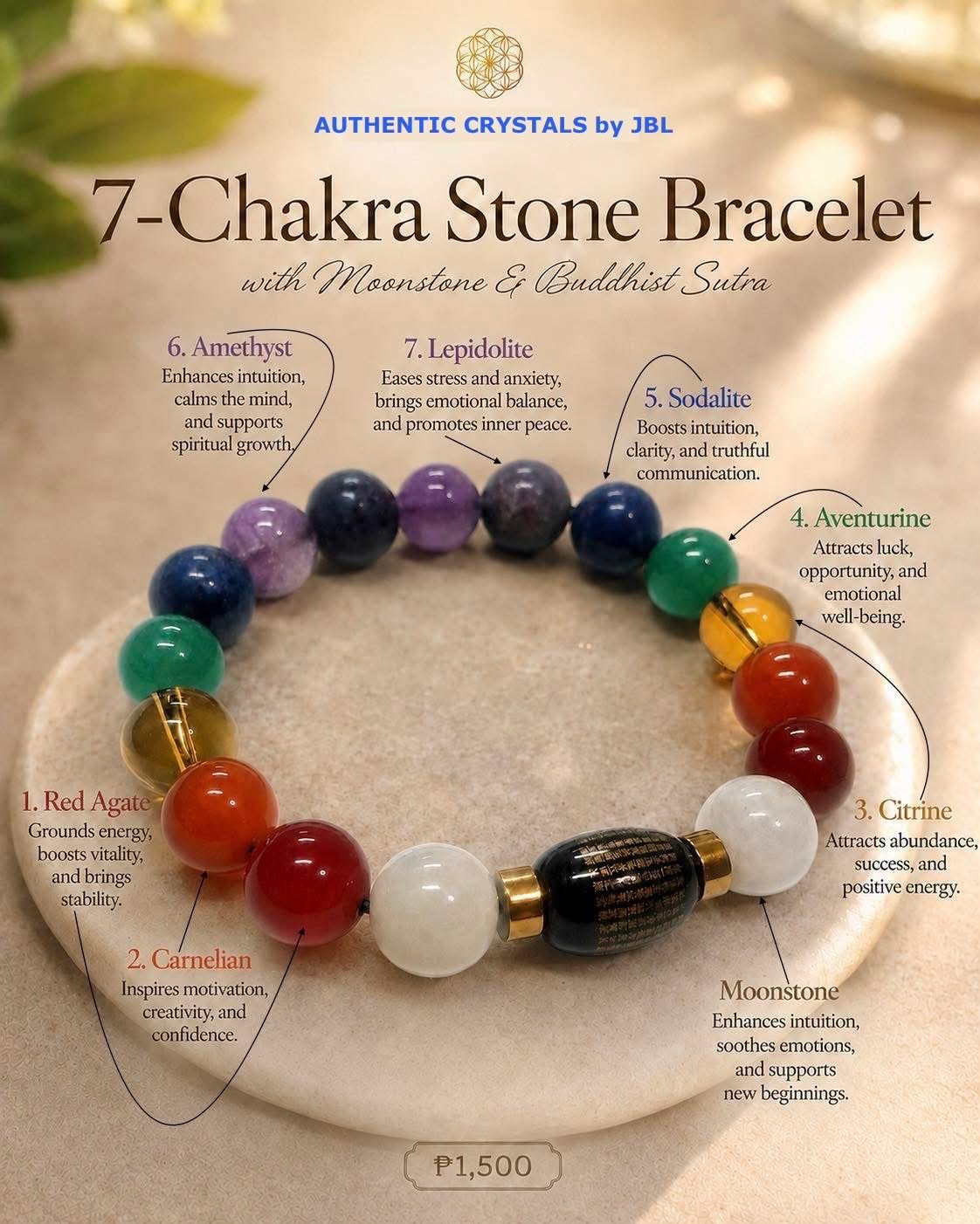 7-Chakra Stone Bracelet w/ Moonstone - Image 1