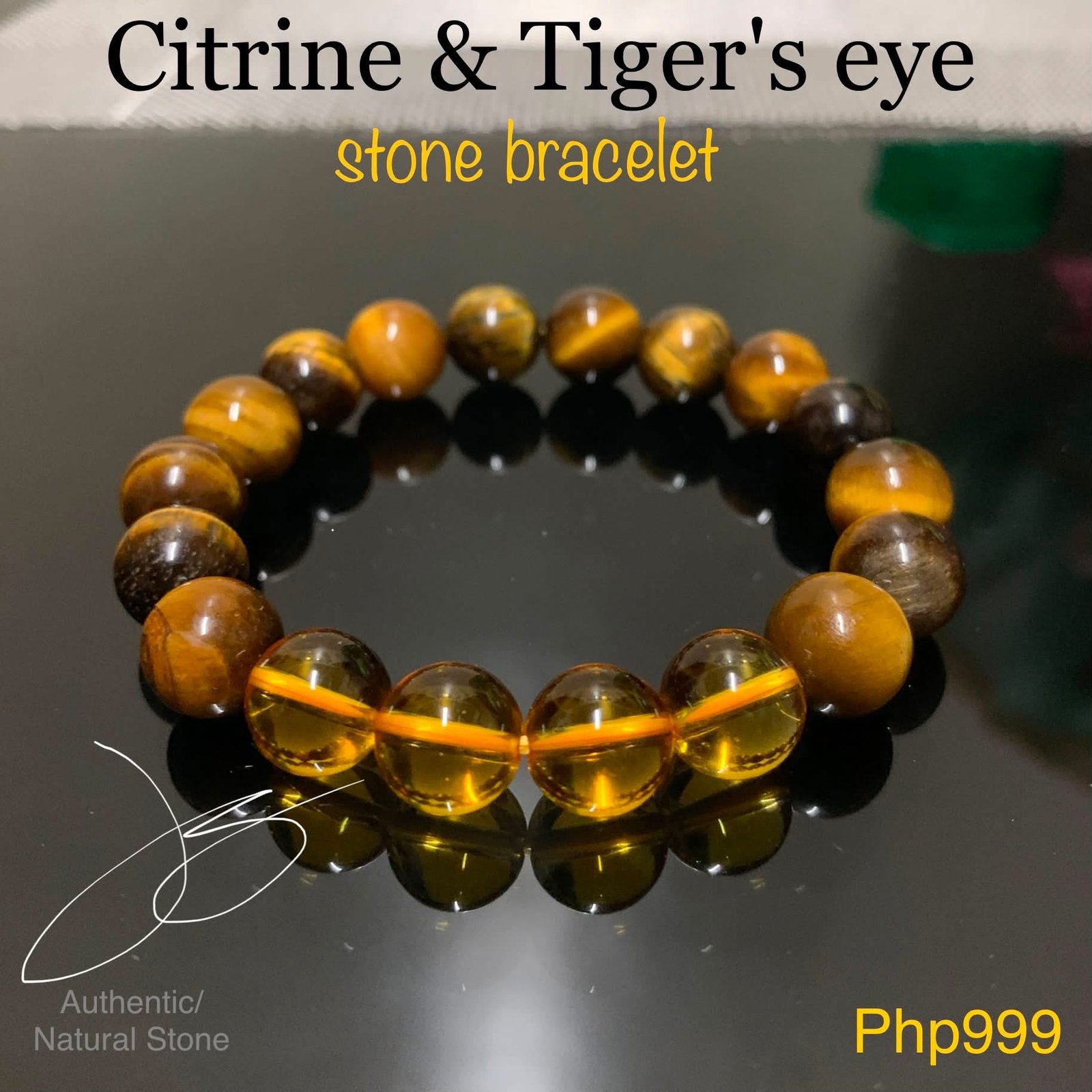 Citrine and Tiger’s Eye stone and crystal bracelet by Authentic Stones by JBL