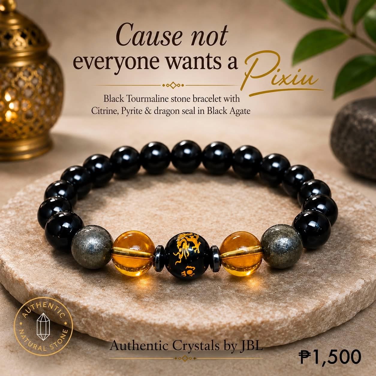 Feng Shui Dragon, Citrine, Pyrite and Black Tourmaline stone and crystal bracelet by Authentic Stones by JBL