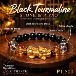 Pi Yao (Pi Xiu), Black Tourmaline, Citrine, Clear Quartz and Bronzite stone and crystal bracelet by Authentic Stones by JBL