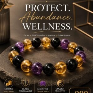 Citrine, Black Tourmaline, Amethyst and Golden Hematite stone and crystal bracelet by Authentic Stones by JBL