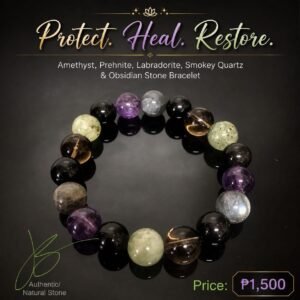 Amethyst, Prehnite, Labradorite, Smokey Quartz and Obsidian stone bracelet by Authentic Stones by JBL