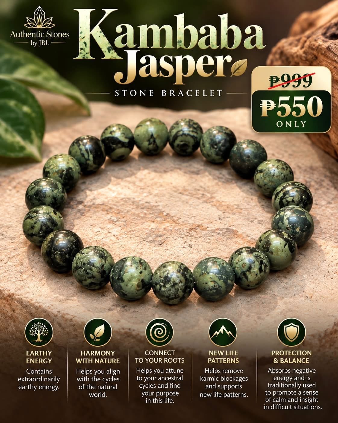 Kambaba Jasper stone bracelet by Authentic Stones by JBL