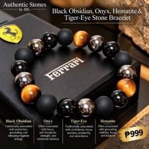 Black Obsidian, Onyx, Hematite & Tiger-Eye stone bracelet by Authentic Stones by JBL