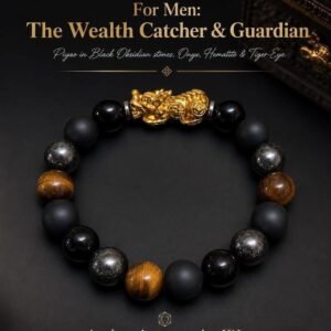 Piyao (Pixiu), Black Obsidian, Onyx, Hematite & Tiger-Eye stone bracelet by Authentic Stones by JBL