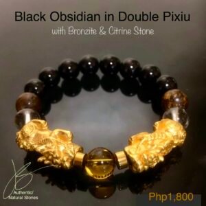Black Obsidian, Bronzite, Citrine & Double Pixiu stone bracelet by Authentic Stones by JBL