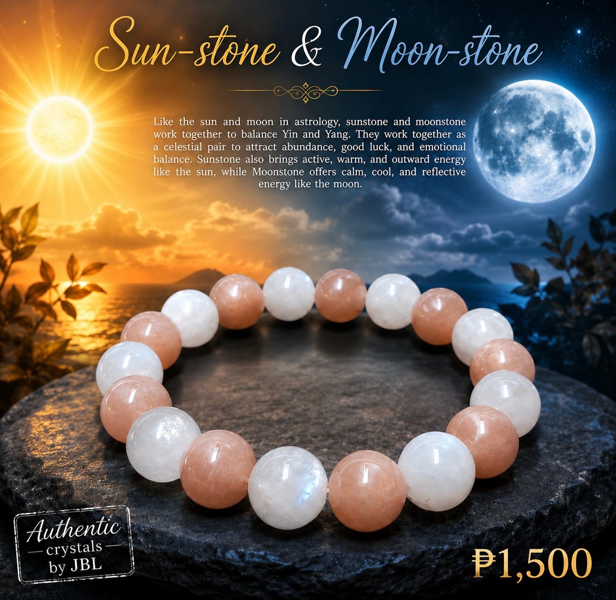 Sunstone & Moonstone stone bracelet by Authentic Stones by JBL