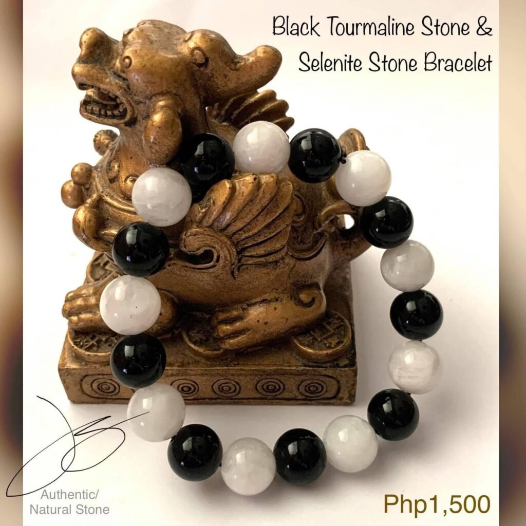 Black Tourmaline & Selenite stone bracelet by Authentic Stones by JBL