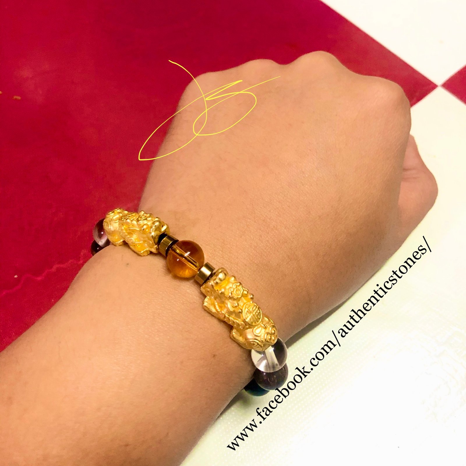 Black Obsidian, Bronzite, Citrine & Double Pixiu stone bracelet by Authentic Stones by JBL